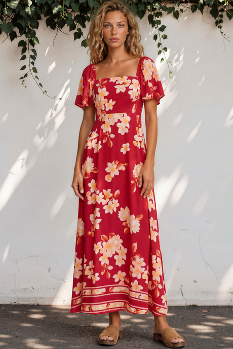 Model wearing Ashby Maxi Dress in Varenna Print from Salty Crush