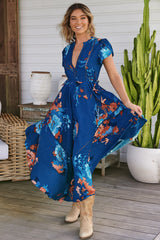 JAASE - Asher Maxi Dress: Burmuda Collar Lace Detail Handkercheif Hemline Dress in Floral Carnival Print