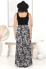 Ashora Pants - Paper Bag High Waisted Wide Leg Pants with Graphic Print