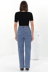 Ashton Jeans - High Waisted Wide Leg Jeans in Medium Wash Denim