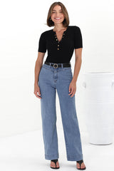 Ashton Jeans - High Waisted Wide Leg Jeans in Medium Wash Denim