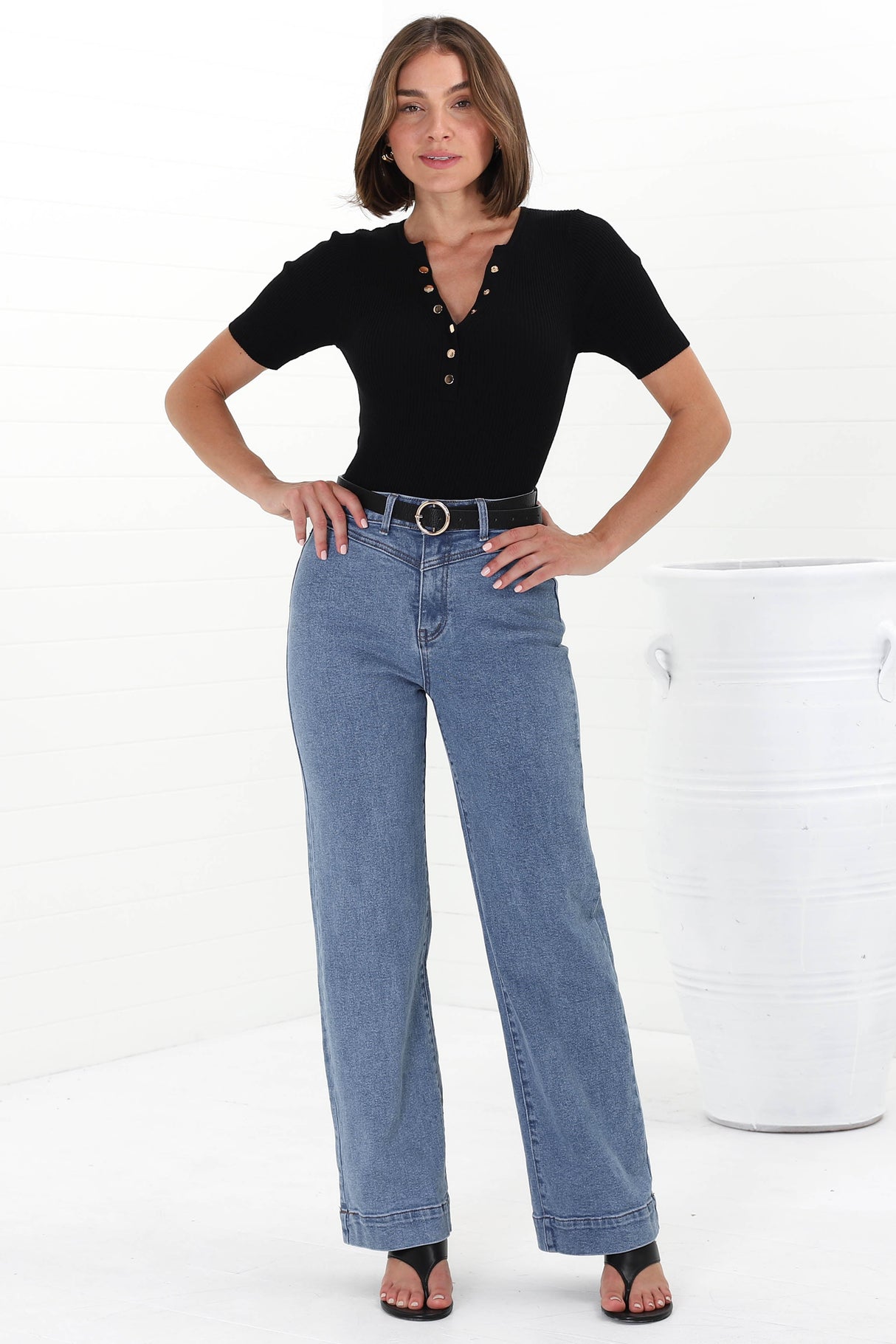 Ashton Jeans - High Waisted Wide Leg Jeans in Medium Wash Denim