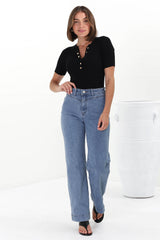 Ashton Jeans - High Waisted Wide Leg Jeans in Medium Wash Denim