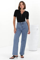 Ashton Jeans - High Waisted Wide Leg Jeans in Medium Wash Denim