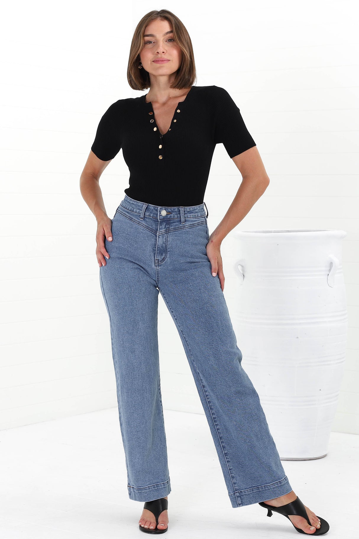 Ashton Jeans - High Waisted Wide Leg Jeans in Medium Wash Denim