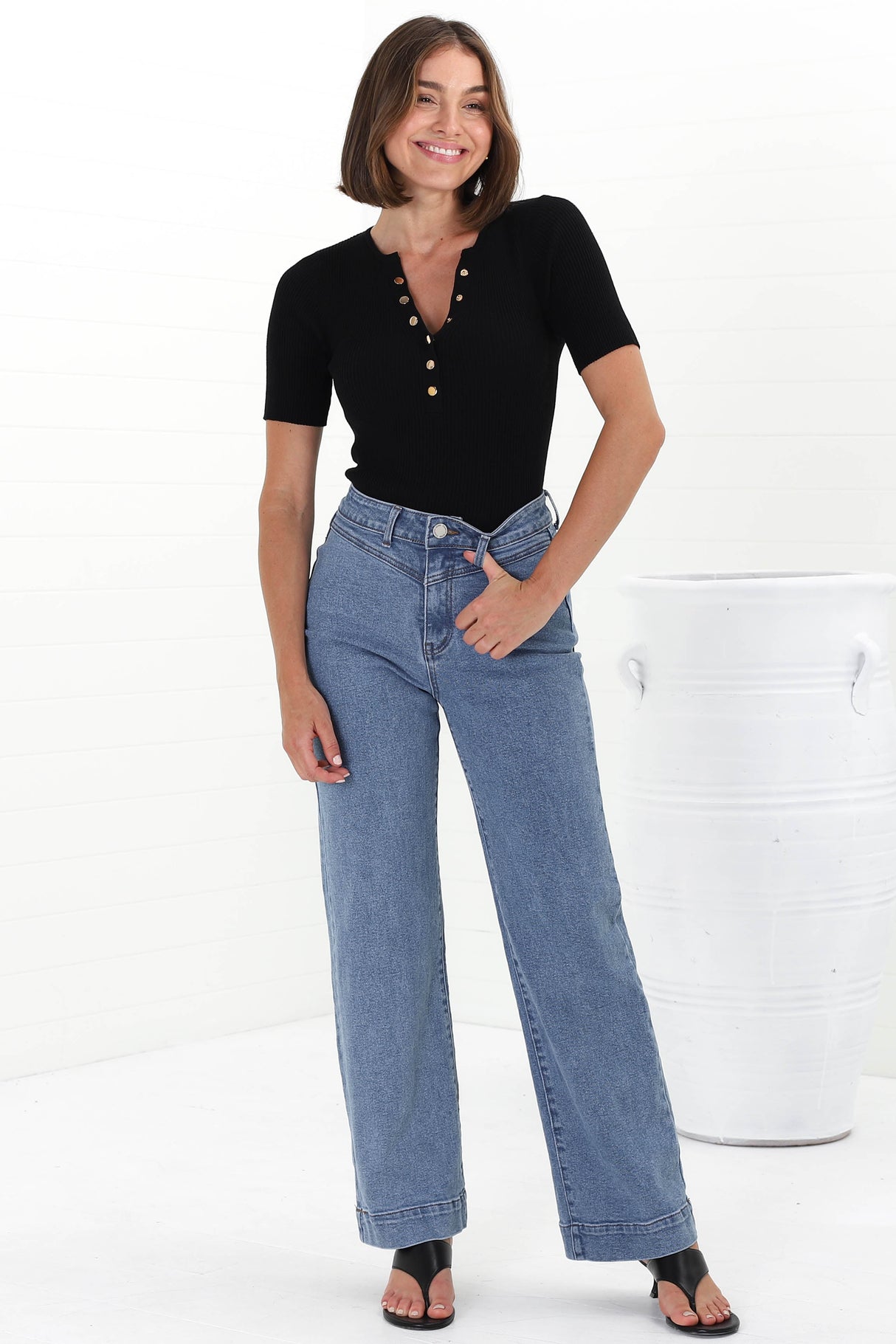 Ashton Jeans - High Waisted Wide Leg Jeans in Medium Wash Denim