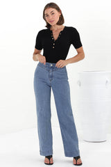 Ashton Jeans - High Waisted Wide Leg Jeans in Medium Wash Denim