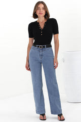 Ashton Jeans - High Waisted Wide Leg Jeans in Medium Wash Denim