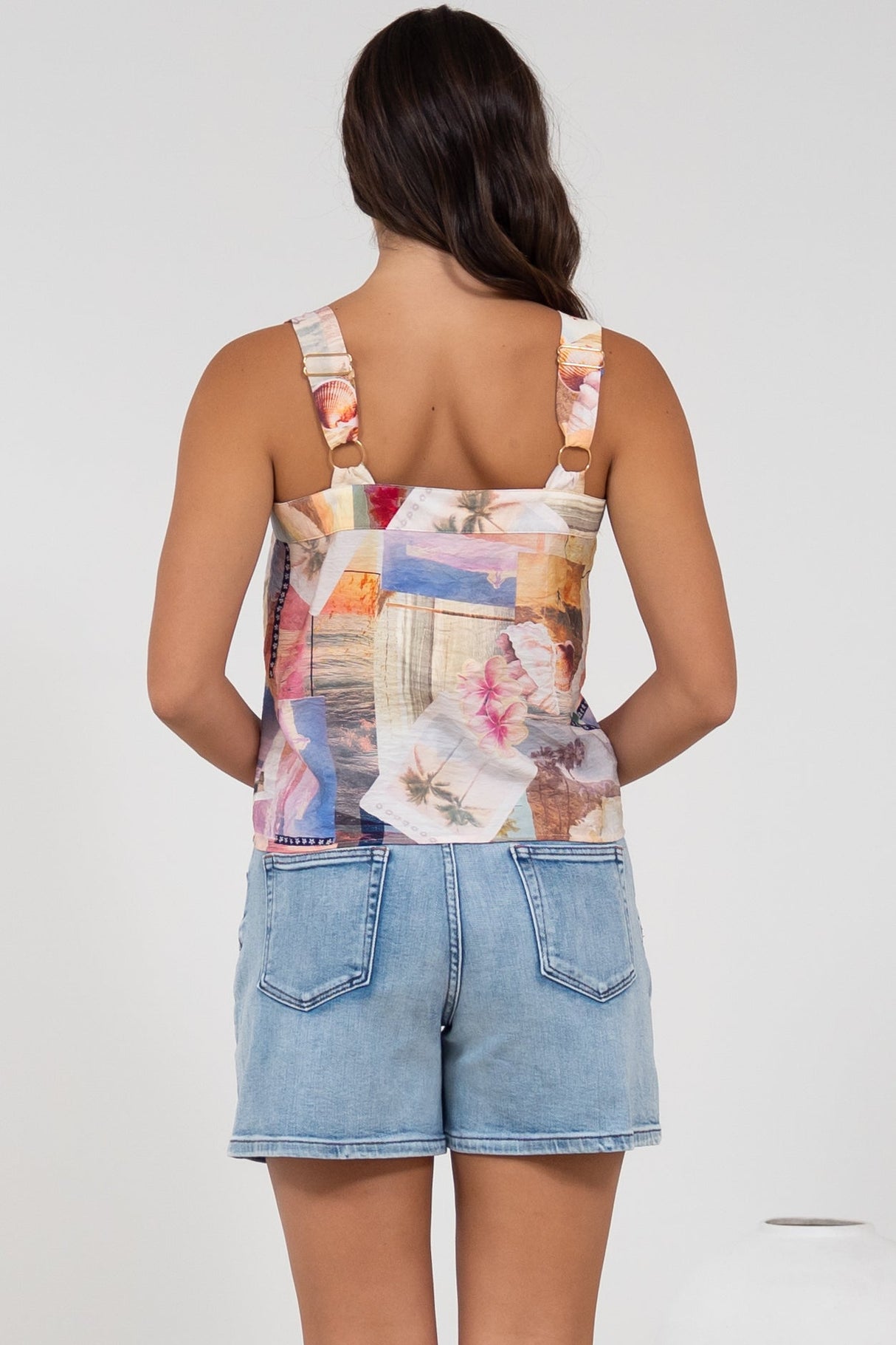 Aspa Top - Thick Adjustable Strap Button Front Crop in Ailani Print