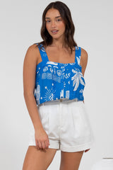 Aspa Top - Thick Adjustable Strap Button Front Crop in Aurie Print
