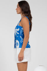 Aspa Top - Thick Adjustable Strap Button Front Crop in Aurie Print