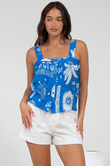 Aspa Top - Thick Adjustable Strap Button Front Crop in Aurie Print