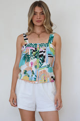 Aspa Top - Thick Adjustable Strap Button Front Crop in Melora Print
