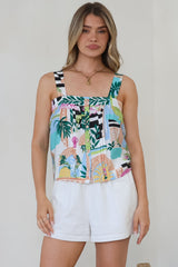 Aspa Top - Thick Adjustable Strap Button Front Crop in Melora Print