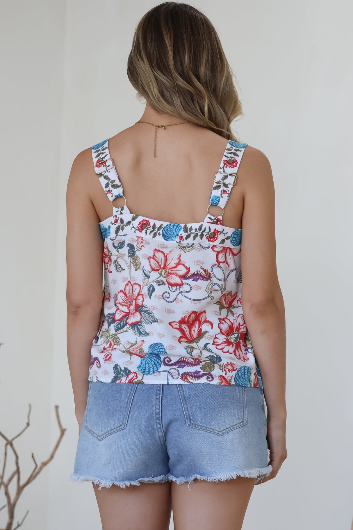 Aspa Top - Thick Adjustable Strap Button Front Crop in Safia Print