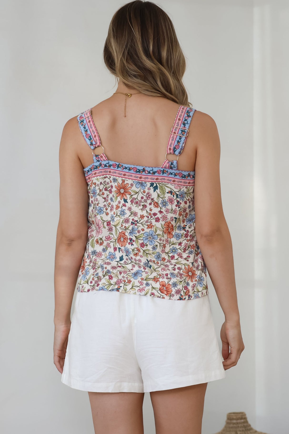 Aspa Top - Thick Adjustable Strap Button Front Crop in Scottie Print