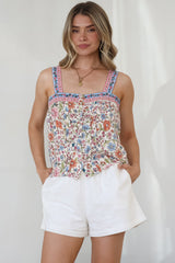 Aspa Top - Thick Adjustable Strap Button Front Crop in Scottie Print