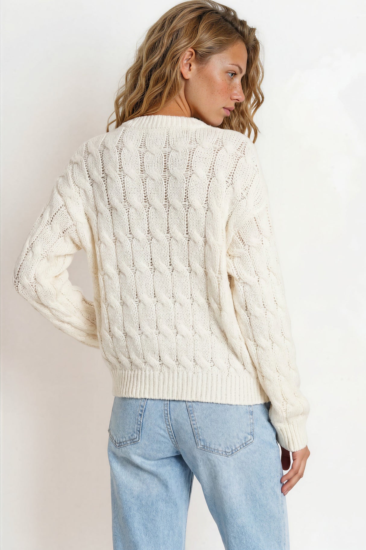 Aspen Cardigan - Crew Neck Button Front Short Polo Knit in Cream