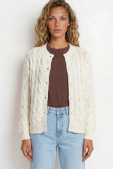 Model wearing Aspen Cardigan in Cream from Salty Crush