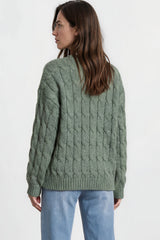 Model wearing Aspen Cardigan in Green from Salty Crush
