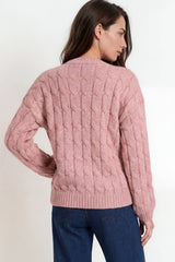 Model wearing Aspen Cardigan in Pink from Salty Crush
