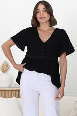 Aster Top - Pull Over Top with Rick Rack Detailing in Black