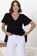 Aster Top - Pull Over Top with Rick Rack Detailing in Black