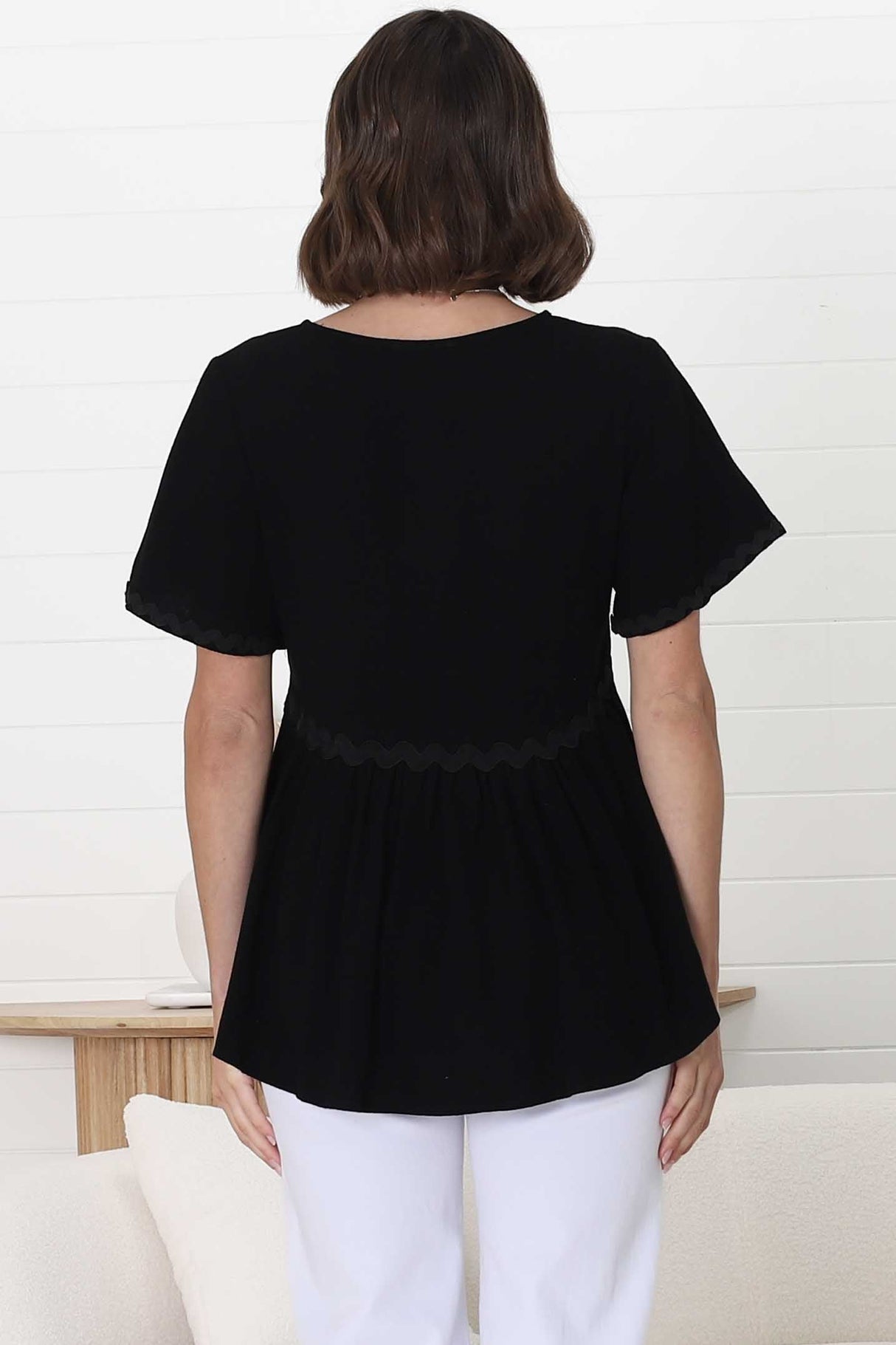 Aster Top - Pull Over Top with Rick Rack Detailing in Black