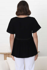 Aster Top - Pull Over Top with Rick Rack Detailing in Black