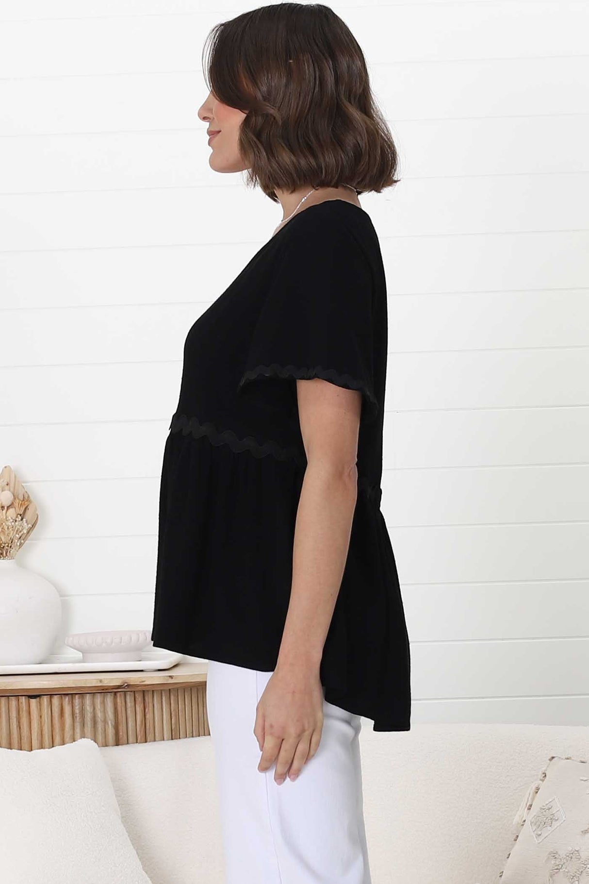 Aster Top - Pull Over Top with Rick Rack Detailing in Black