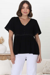 Aster Top - Pull Over Top with Rick Rack Detailing in Black