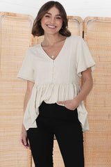 Aster Top - Pull Over Top with Rick Rack Detailing in Oat