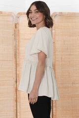 Aster Top - Pull Over Top with Rick Rack Detailing in Oat