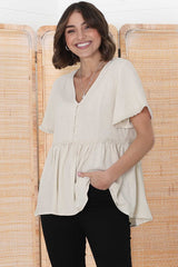 Aster Top - Pull Over Top with Rick Rack Detailing in Oat