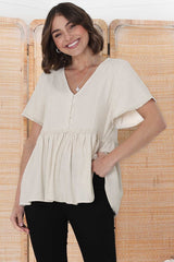 Aster Top - Pull Over Top with Rick Rack Detailing in Oat