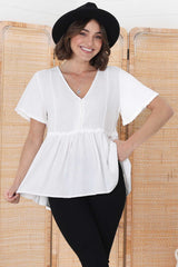 Aster Top - Pull Over Top with Rick Rack Detailing in White