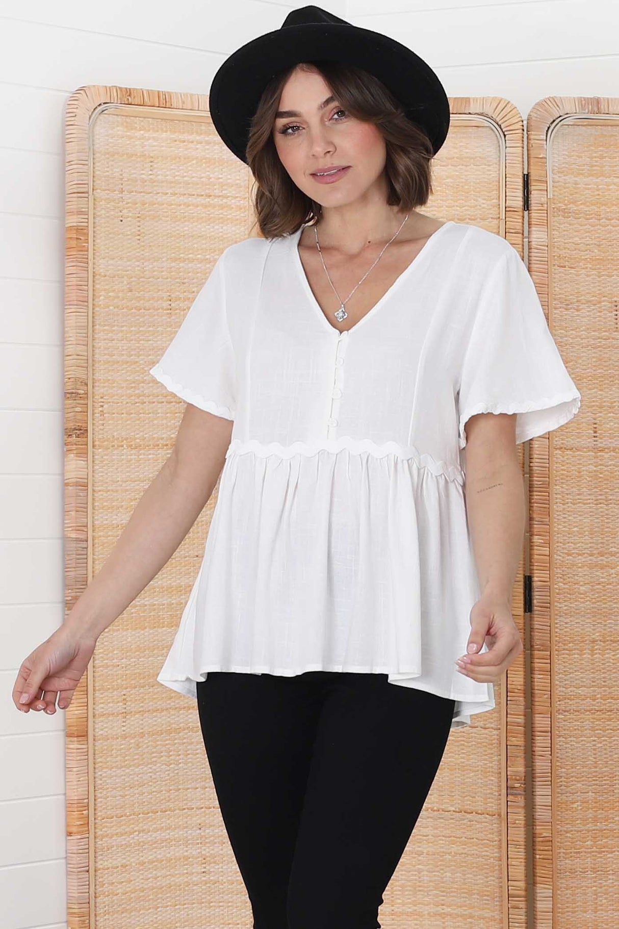 Aster Top - Pull Over Top with Rick Rack Detailing in White