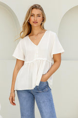 Aster Top - Pull Over Top with Rick Rack Detailing in White