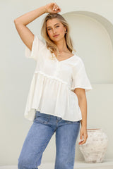 Aster Top - Pull Over Top with Rick Rack Detailing in White