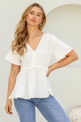 Aster Top - Pull Over Top with Rick Rack Detailing in White