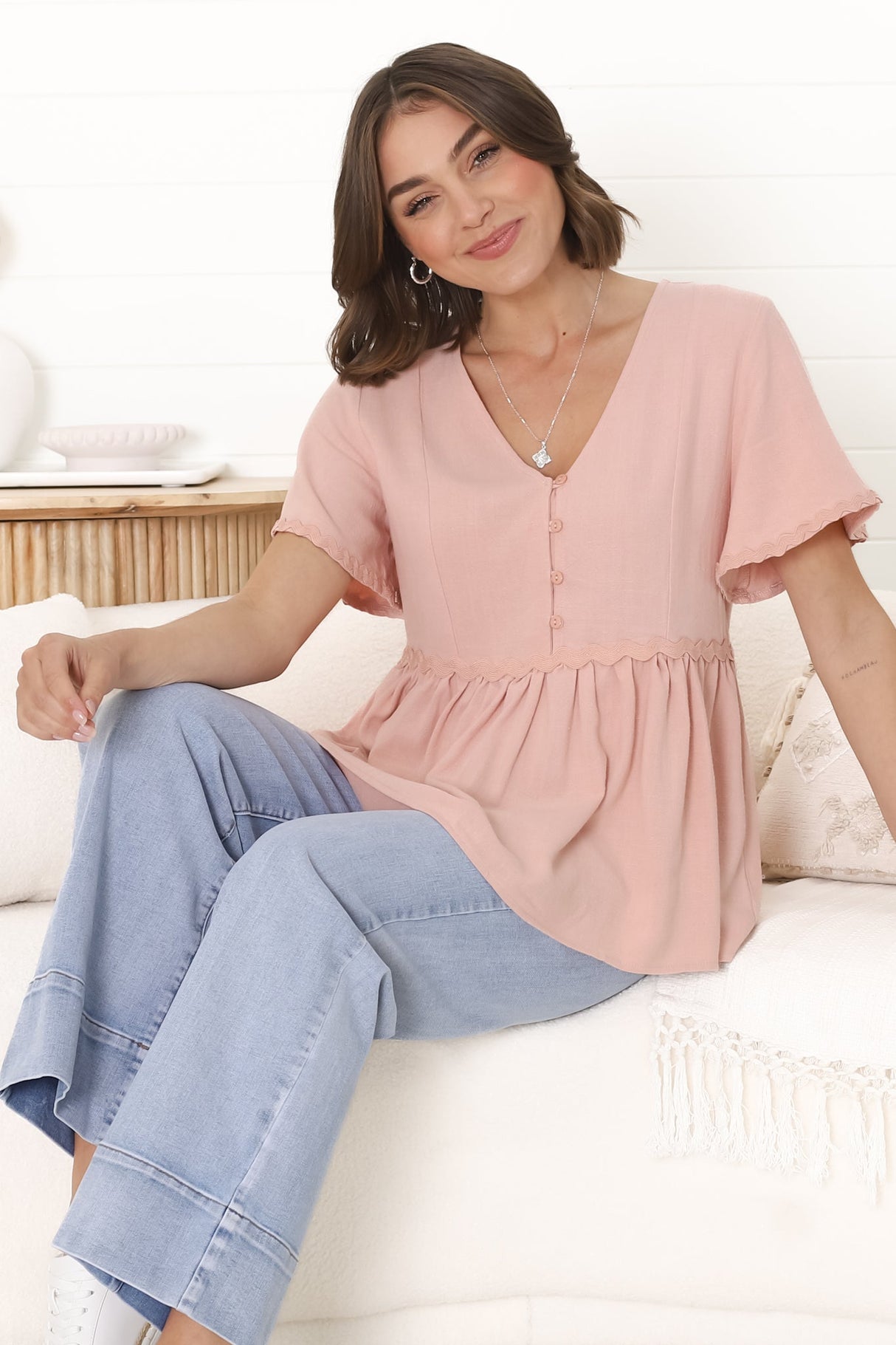 Aster Top - Pull Over Top with Rick Rack Detailing in Blush