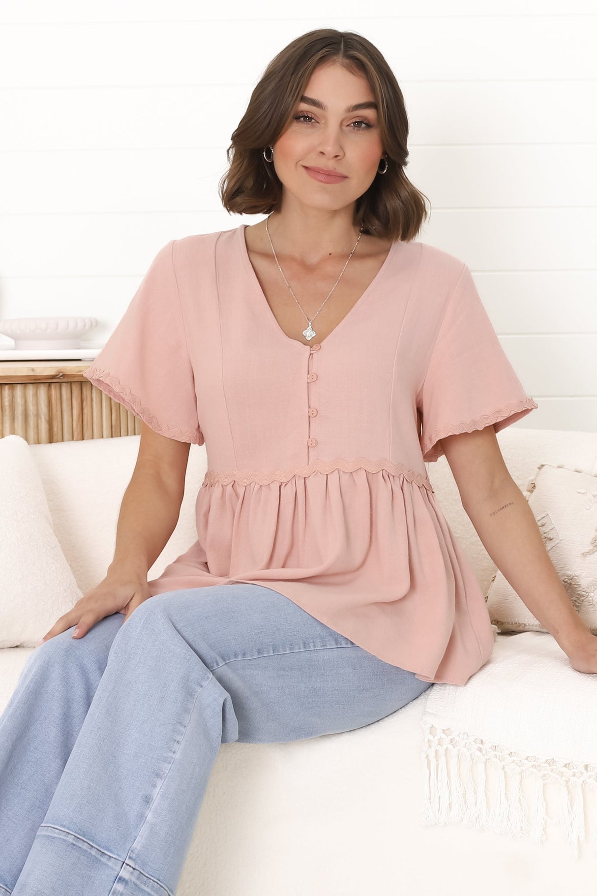 Aster Top - Pull Over Top with Rick Rack Detailing in Blush