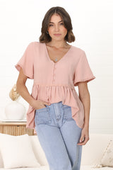 Aster Top - Pull Over Top with Rick Rack Detailing in Blush