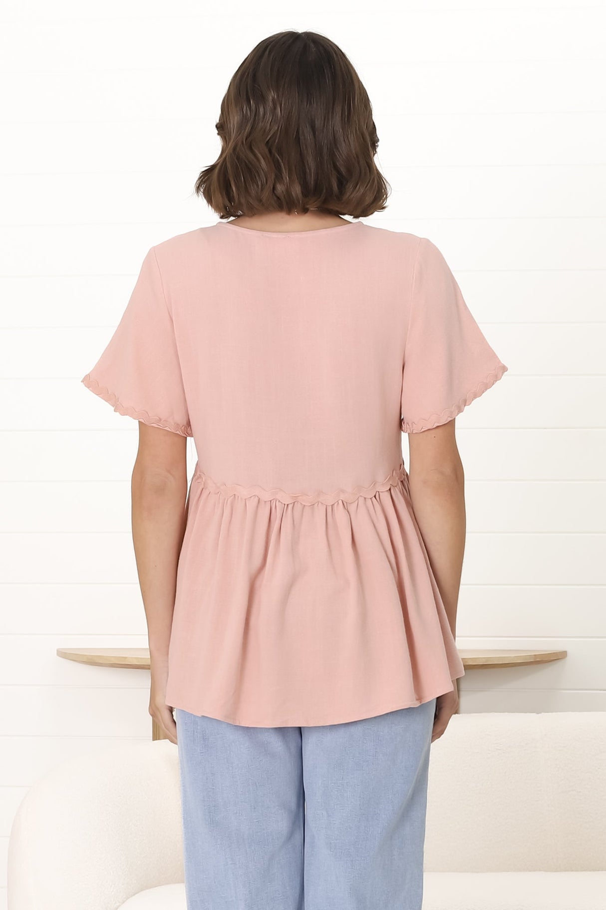 Aster Top - Pull Over Top with Rick Rack Detailing in Blush