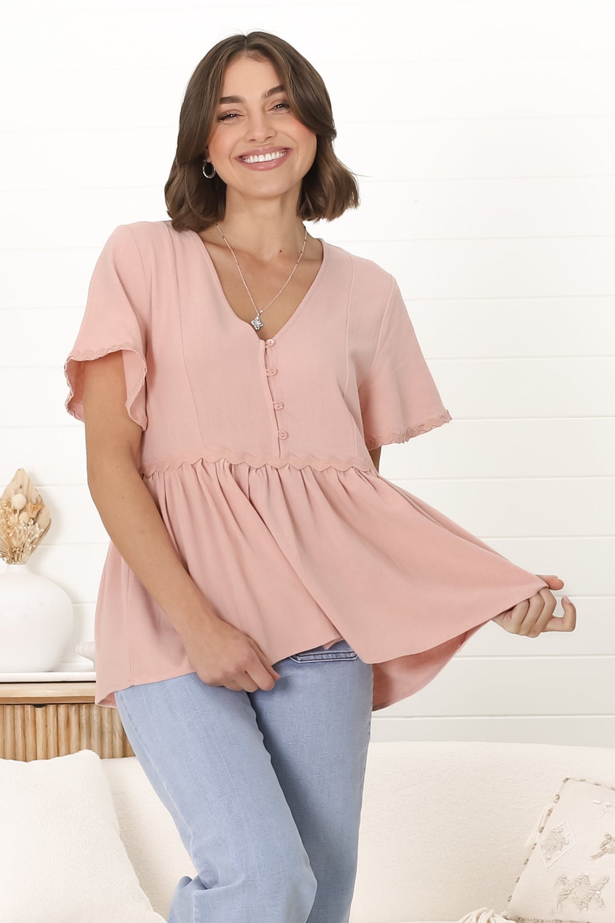 Aster Top - Pull Over Top with Rick Rack Detailing in Blush