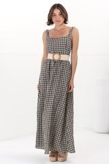 Atyla Maxi Dress - Square Neckline Sun Dress in Gingham Black