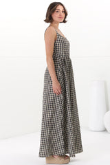 Atyla Maxi Dress - Square Neckline Sun Dress in Gingham Black