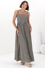 Atyla Maxi Dress - Square Neckline Sun Dress in Gingham Black