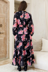 Audrey Maxi Dress - Delicately Detailed Tiered A-Line Dress in Odessa Print