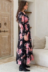 Audrey Maxi Dress - Delicately Detailed Tiered A-Line Dress in Odessa Print